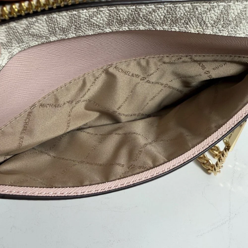 Michael Kors Jet Set East West Large Logo Powder Blush Multi Color Crossbody Ba